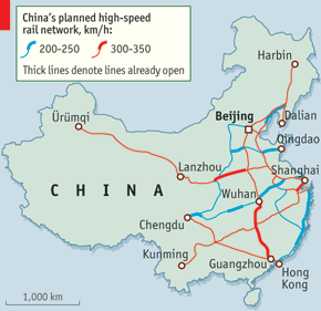 china-planned-high-speed-rail-map Map of China's planned high-speed rail network