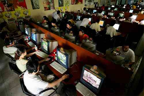 Chinese internet users in an internet cafe