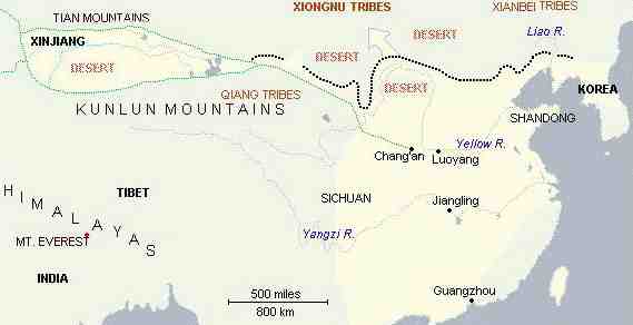 A map of the Great Wall of China during the Han Dynasty