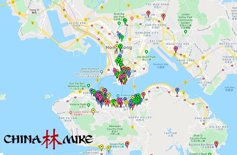 Google map view of Hong Kong with top attractions pinned