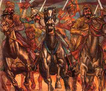 Mongols charging on horseback