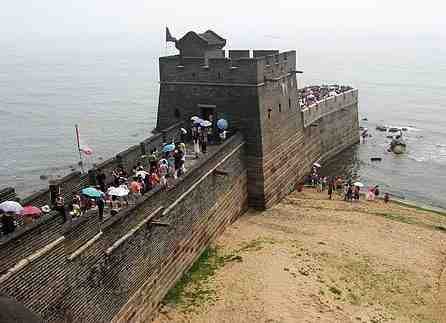The Great Wall of China ending in the sea